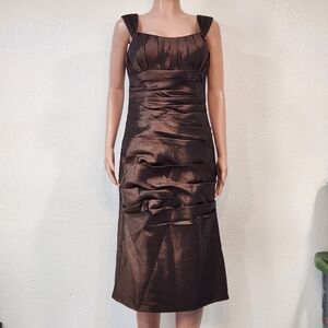 Bill Levkoff Bridesmaid Cocktail Rouched Cap Sleeve Brown Dress Size 14